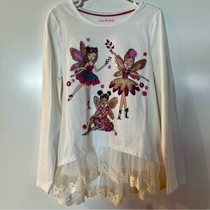 Isaac Mizrahi Girls Fairy Long Sleeve Top Lace Hem Size 7/8 White Glitter Tulle